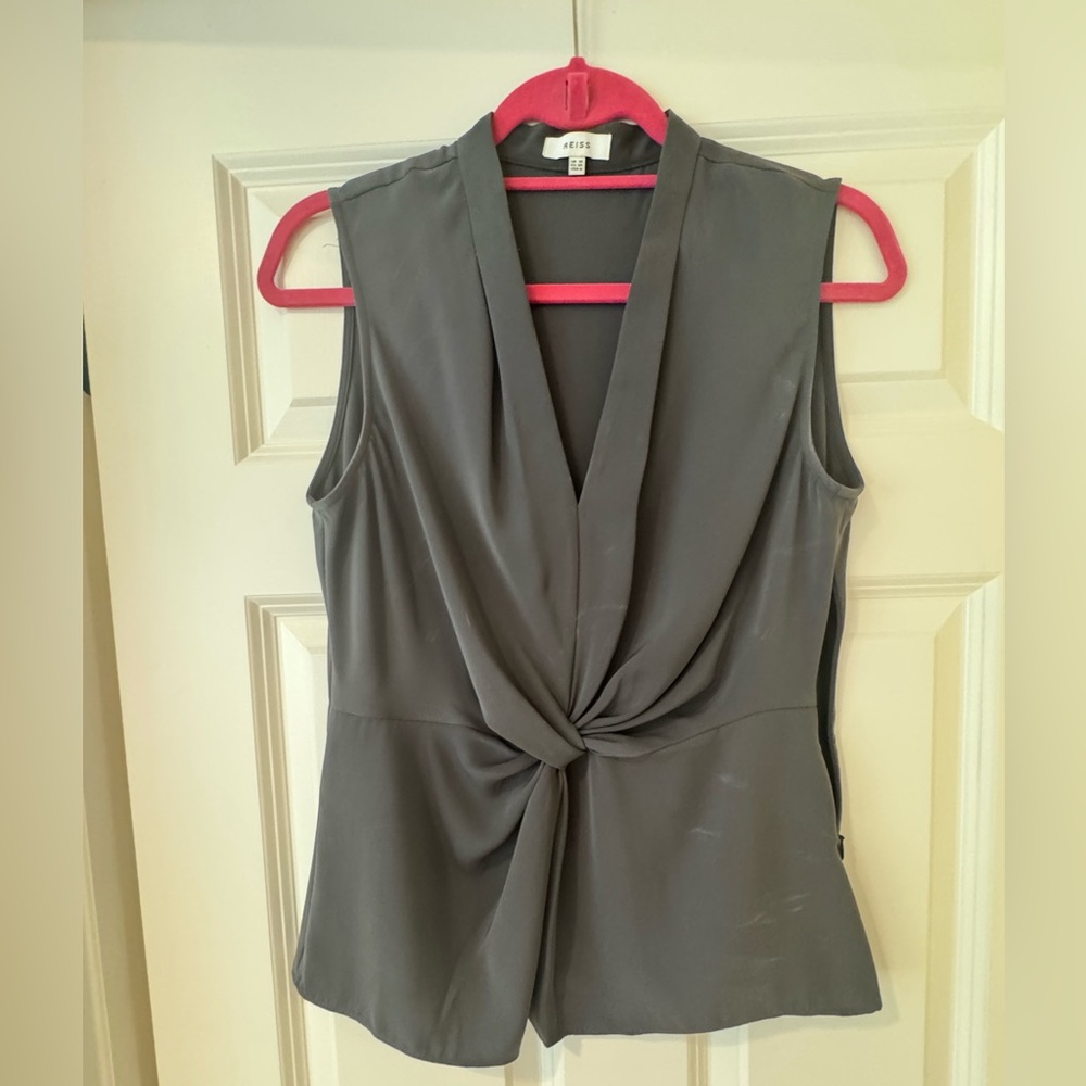 REISS - Gray Sleeveless Twist Front Top